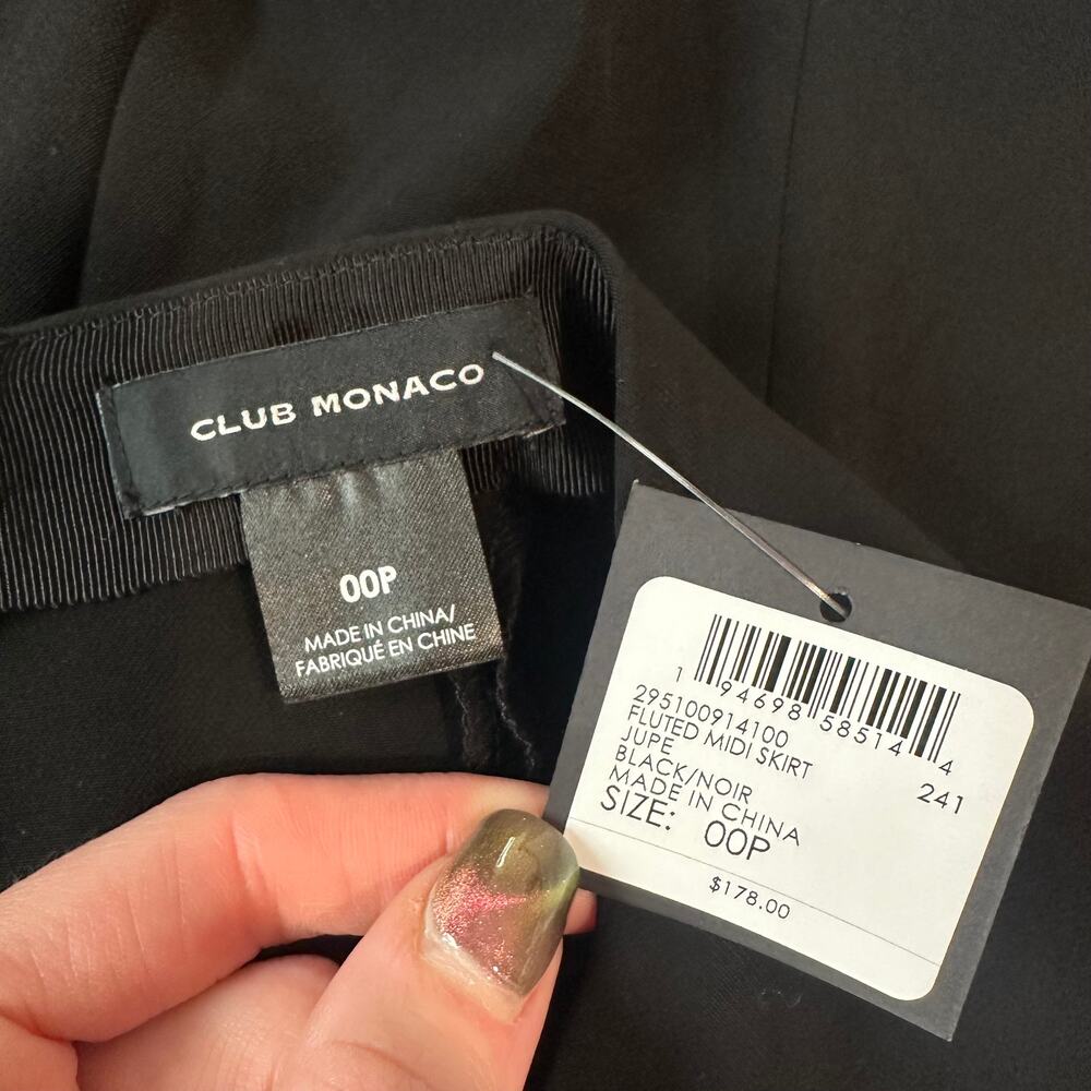 Club Monaco Fluted Midi Skirt Jupe High Waist A-Line Preppy Classic Black NWT - Picture 9 of 10